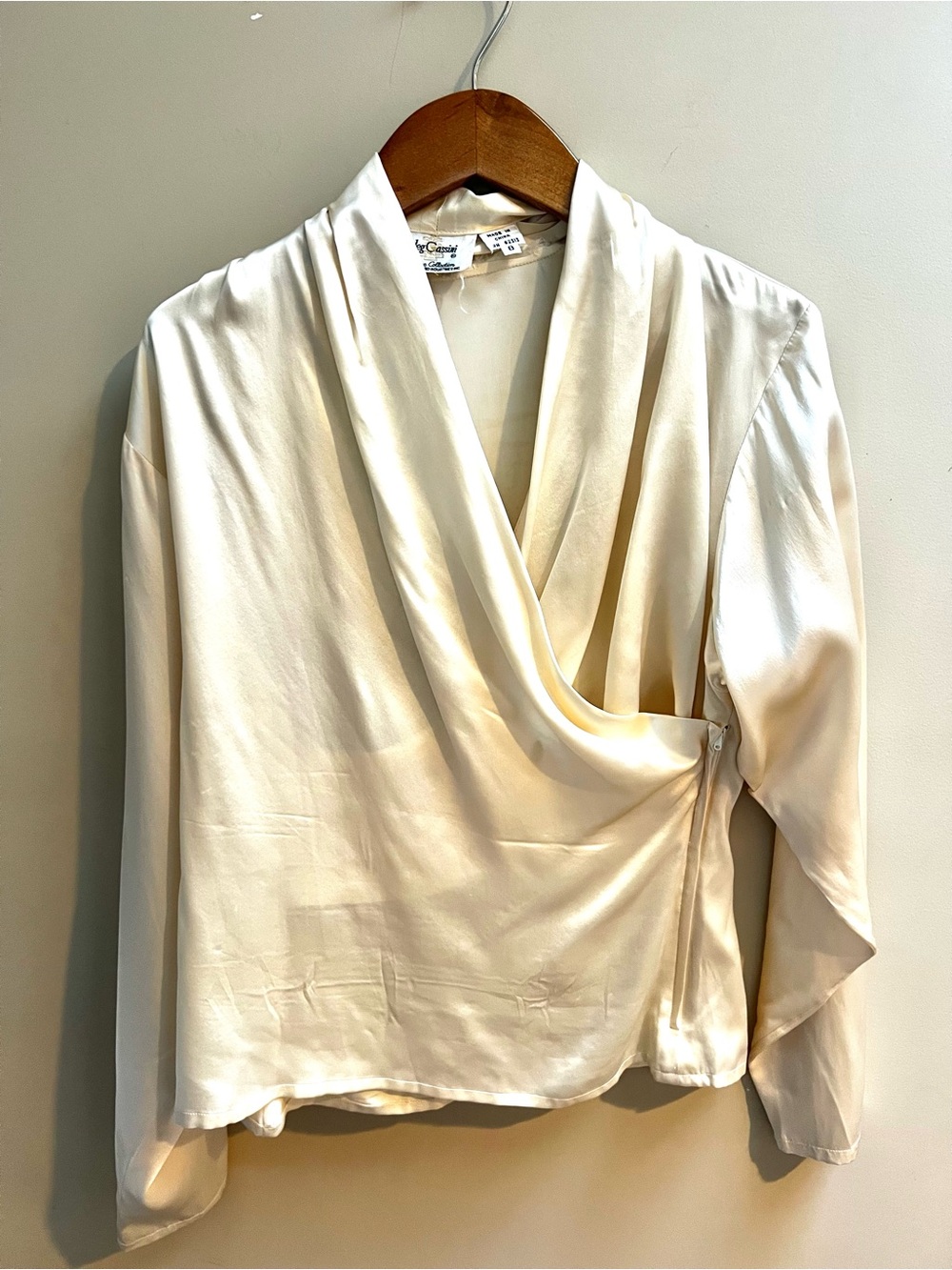 Oleg Cassini draped silk Wrap Blouse sm